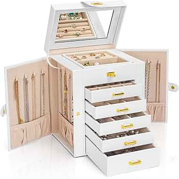 AKOZLIN Jewelry Box Organizer Functional Lockable, Leather Jewelry Storage Case for Women Girls R... | Amazon (US)