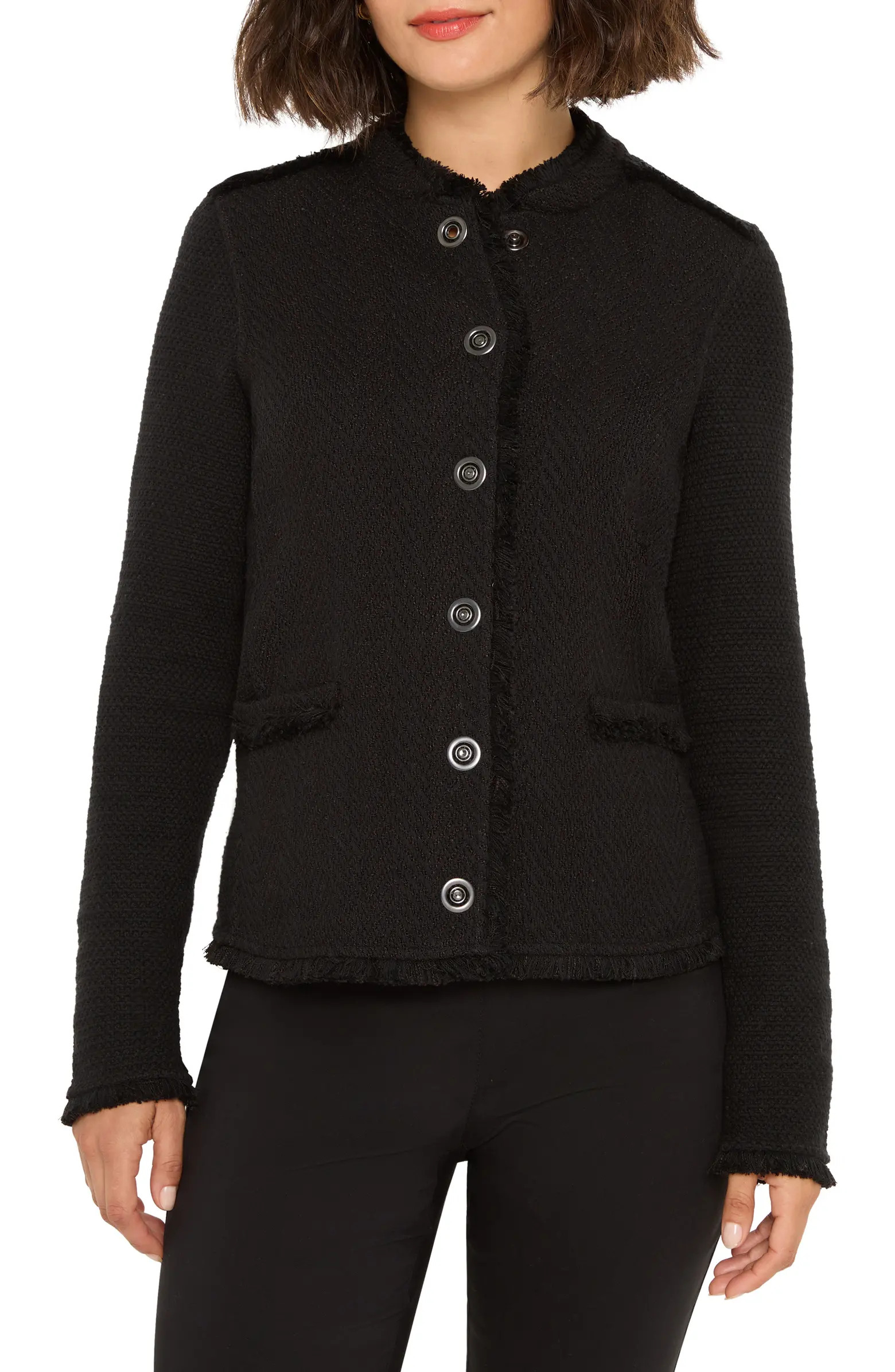 Military Fringe Mixed Knit Jacket | Nordstrom