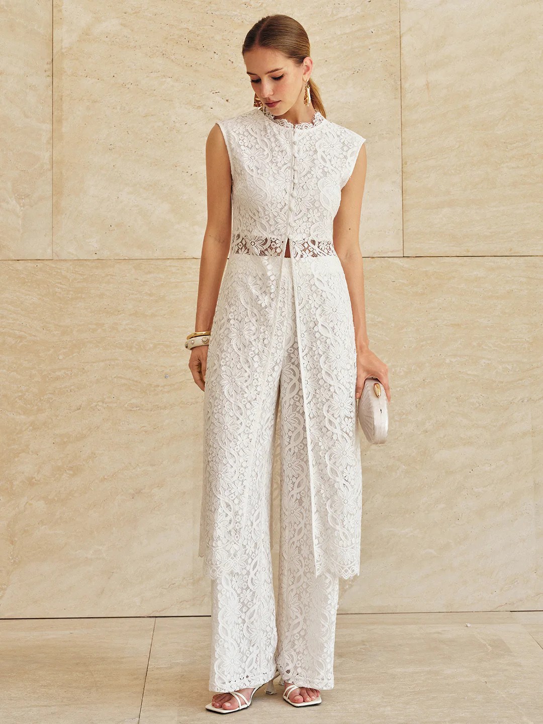 Sleeveless Lace Longline Top | Commense
