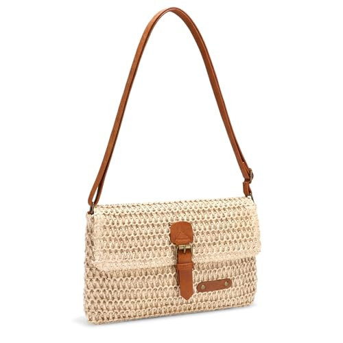 XquiziFit Beige Straw Purse Summer Purses for Women Beach Purse with Adjustable Shoulder Strap Woven Vacation Purse | Amazon (US)