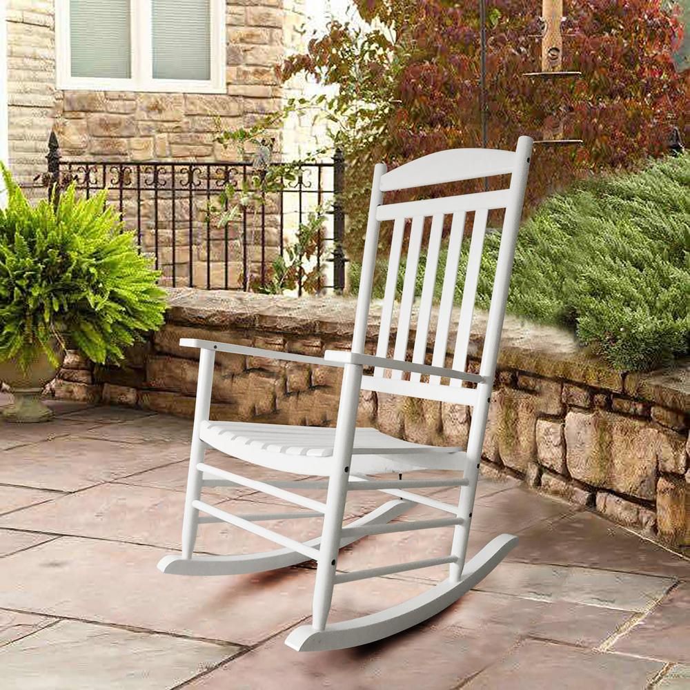 BELLINI HOME AND GARDENS Havana White Rocking Chair Poplar Wood Outdoor Rocking Chair | The Home Depot