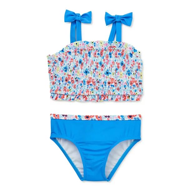 Wonder Nation Toddler Girl Floral Smocked Swim Tankini Set, 2-Piece, Sizes 12M-5T - Walmart.com | Walmart (US)