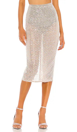 Beatriz Midi Skirt in Silver | Revolve Clothing (Global)