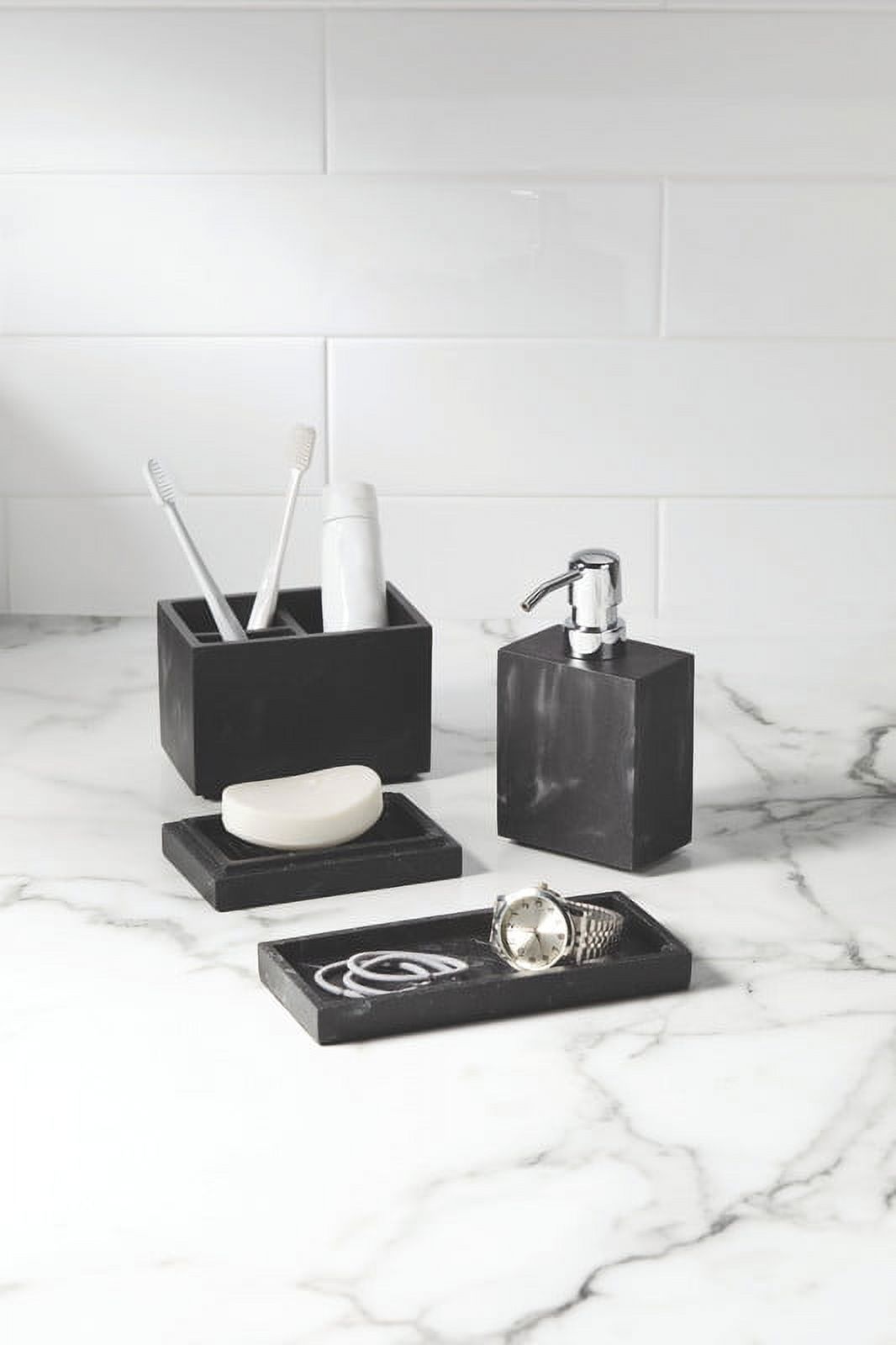 Better Homes & Gardens Black Faux Marble Finish 4 Piece Vanity Organizer Set, Resin | Walmart (US)