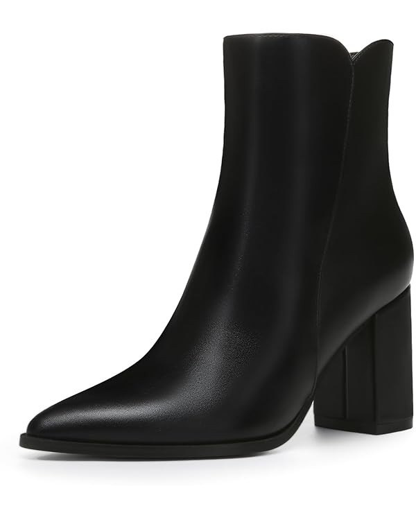 Athlefit Women's Heeled Ankle Boots Fashion Pointed Toe Chunky Block Heel Side Zipper Short Booti... | Amazon (US)