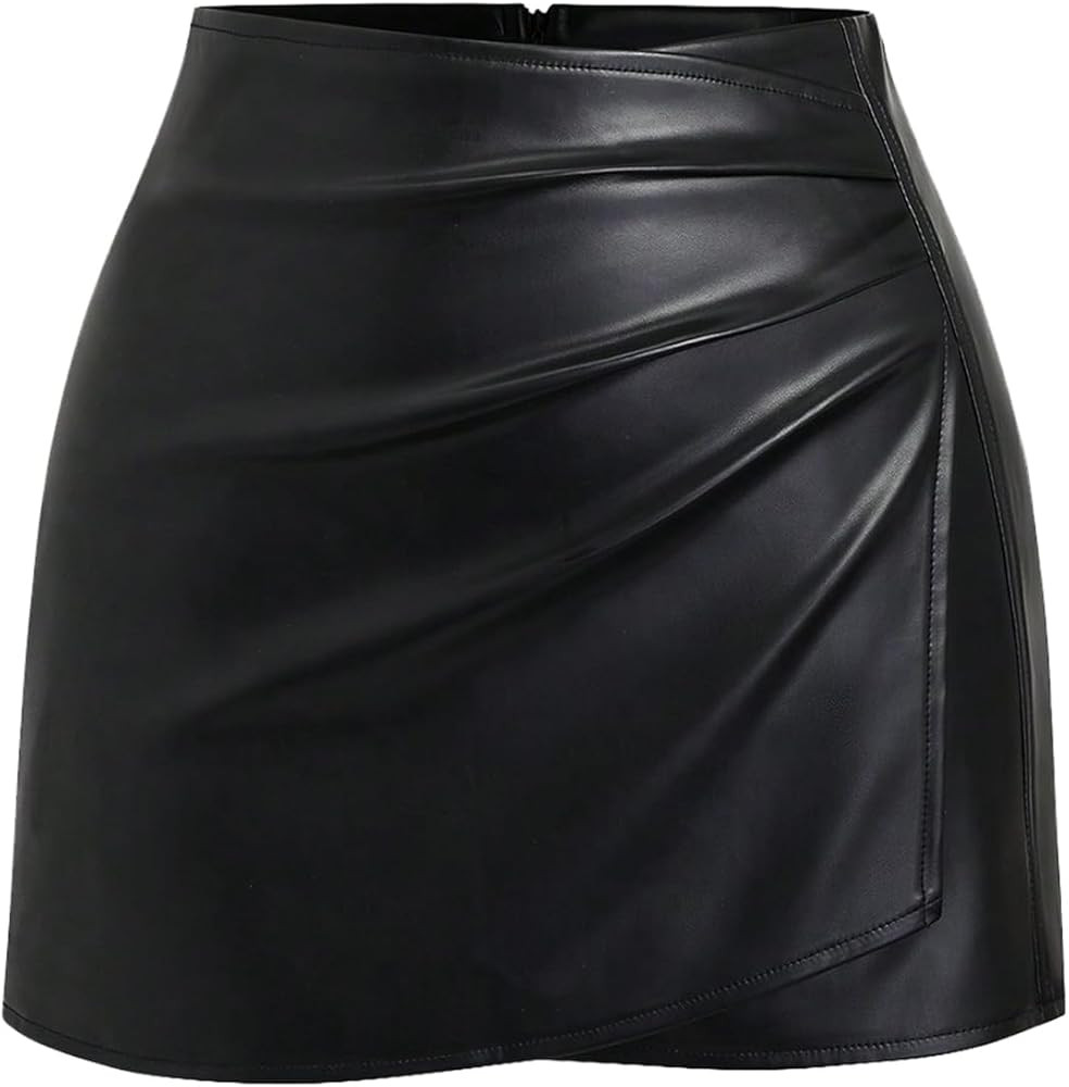 GORGLITTER Women's High Waisted Leather Skirt Wrap Ruched Bodycon Mini Skirts | Amazon (US)