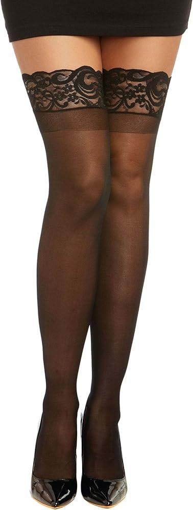 Dreamgirl Women's Silicone Lace Top Sheer Thigh High, Black, One Size | Amazon (US)