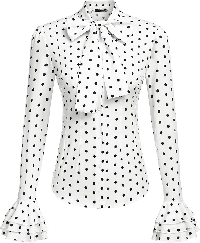 Zeagoo Women Bow Tie Neck Blouses Ruffle Long Sleeve Shirts Button-Down Office Work Casual Tops X... | Amazon (US)