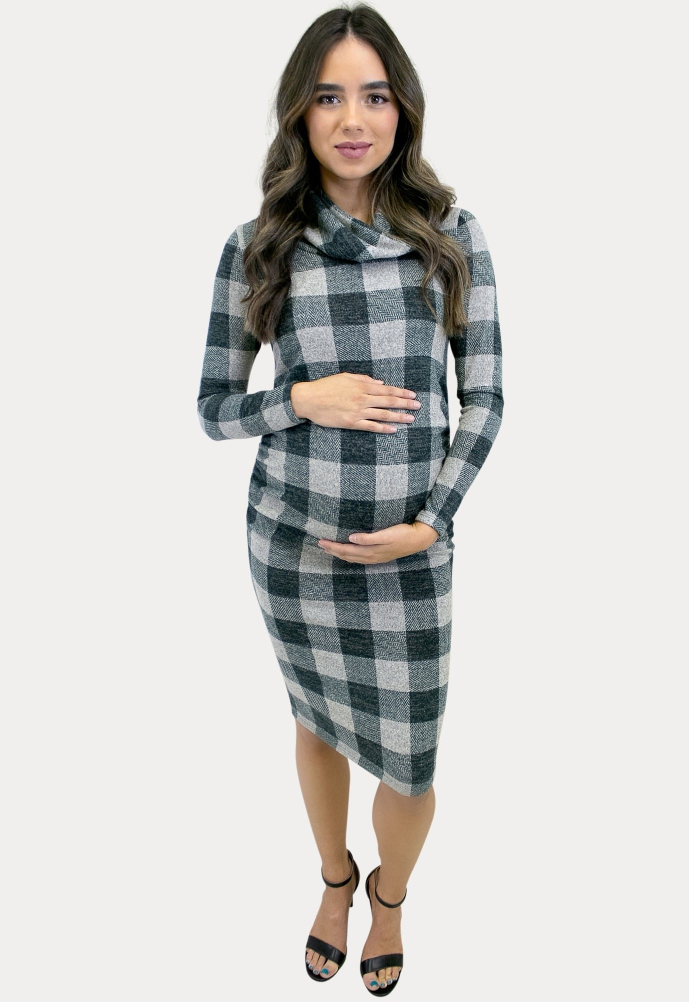 Cowl Neck Plaid Pregnancy Dress - Sexy Mama Maternity | Sexy Mama Maternity