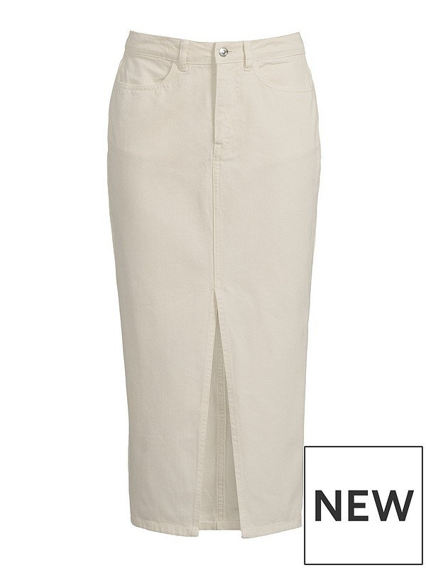 Michelle Keegan Split Front Denim Midi Skirt - Cream | Very (UK)