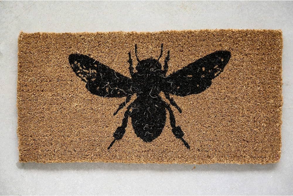 Creative Co-Op Bee Print Natural Coir Doormat, Black | Amazon (US)