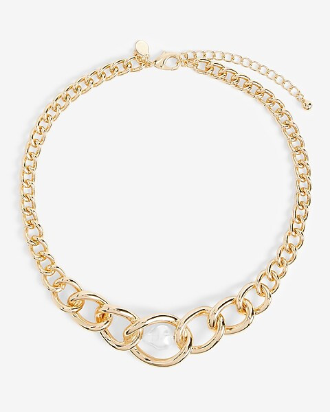 Linked Metal Pearl Necklace | Express