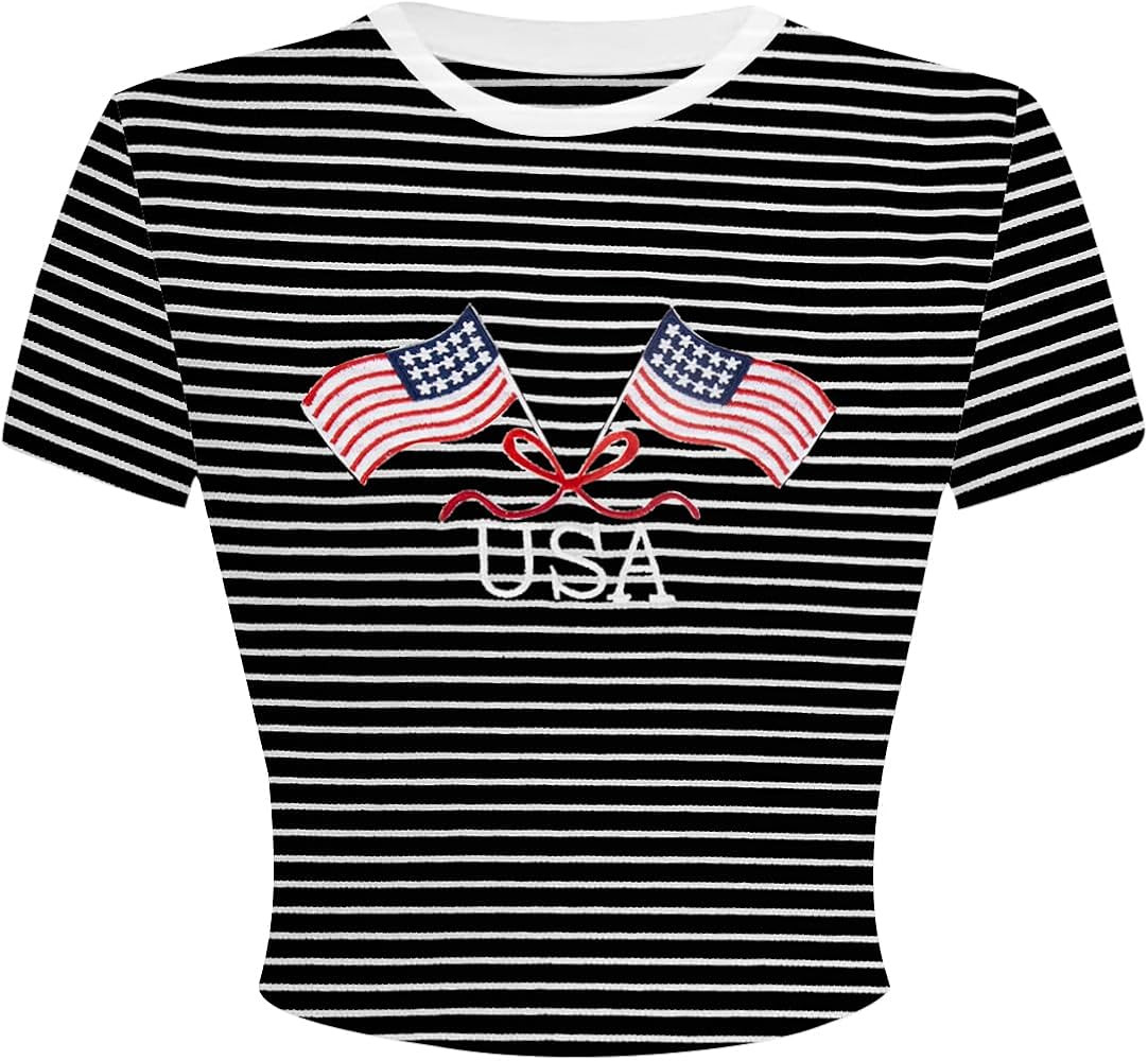 American Flag Shirts for Women USA Tshirt Teen Grils Patriotic Graphic Tees 4th of July Tops Stri... | Amazon (US)