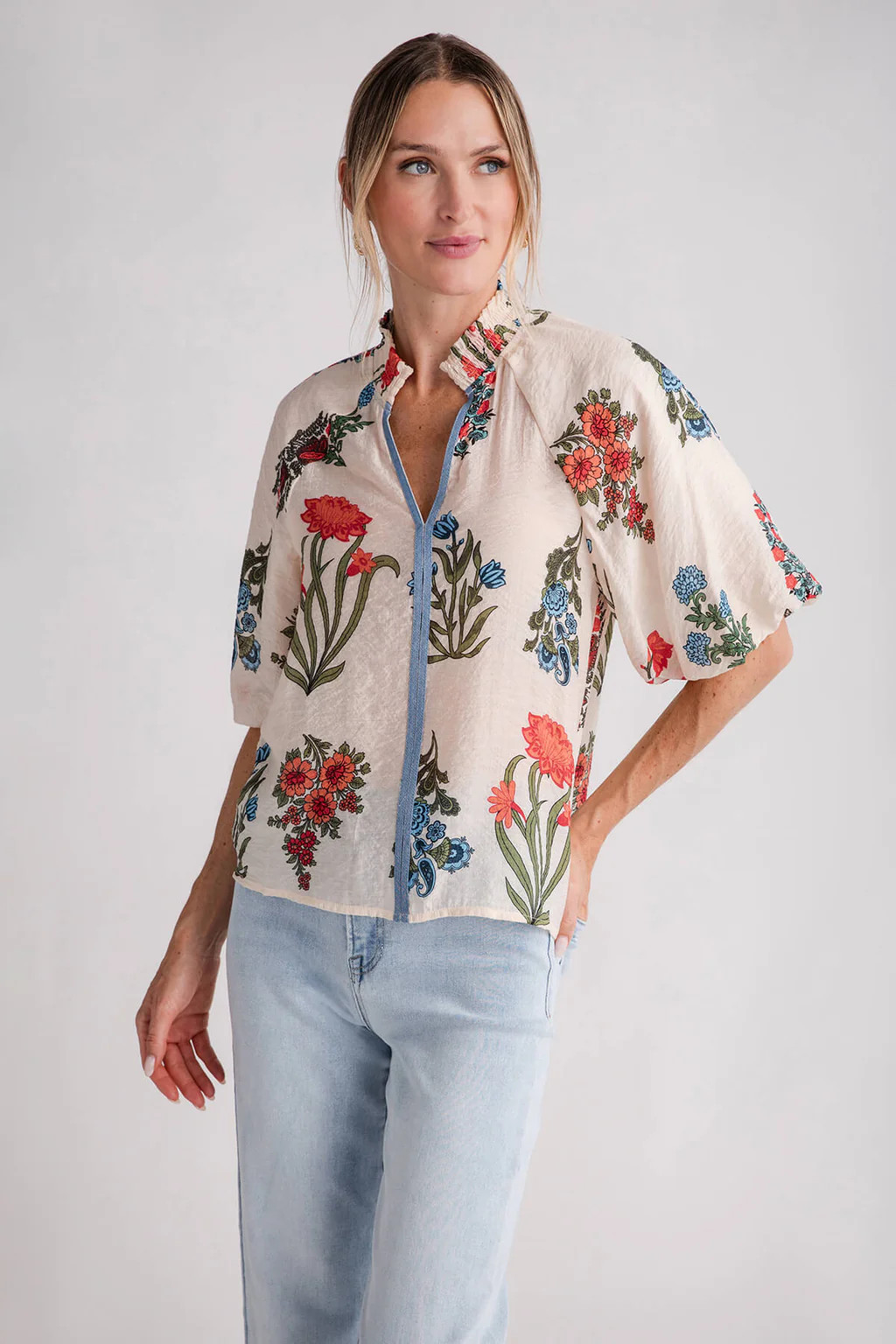 THML Short Puff Sleeve Print Top | Social Threads