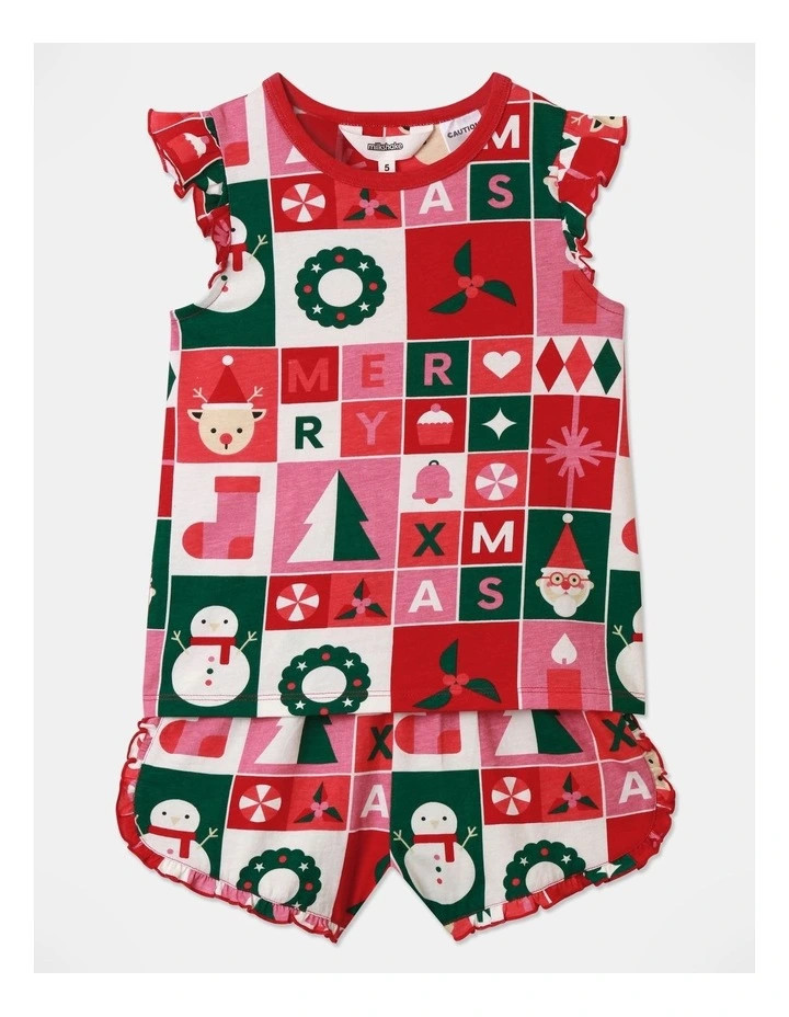 MilkshakeChristmas Wrapping Paper Short Sleeve Pyjama Set in Crimson | Myer