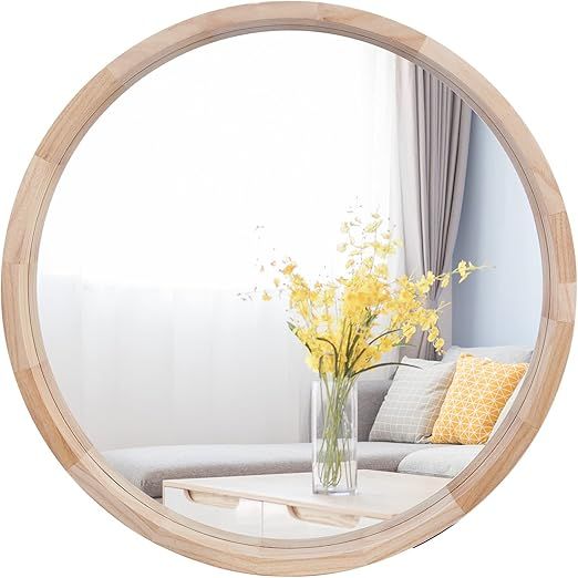 CONGUILIAO Round Mirror, 30 Inches Wood Mirror, Wall Mirror Decorative Circle Mirror, Nature Big ... | Amazon (US)
