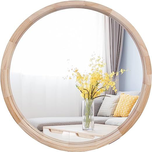 CONGUILIAO Round Mirror, 30 Inches Wood Mirror, Wall Mirror Decorative Circle Mirror, Nature Big ... | Amazon (US)