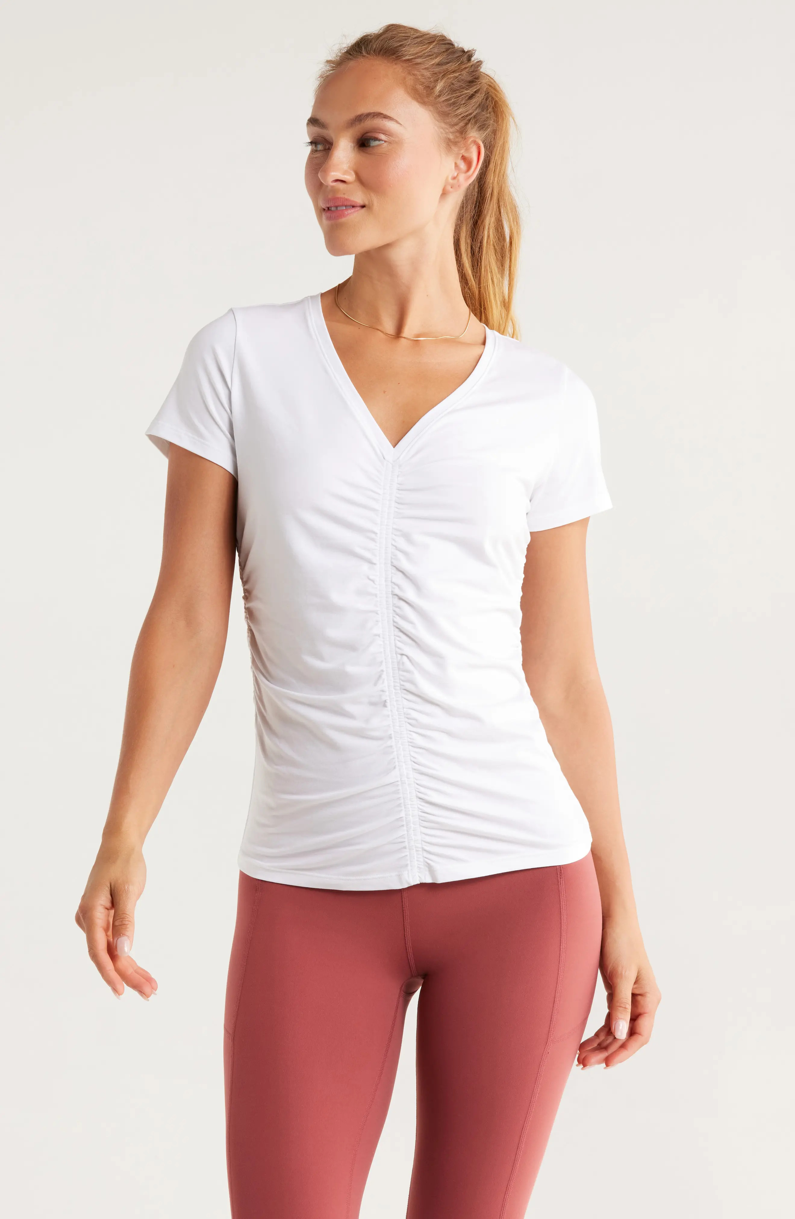 Zella Ruched V-Neck T-Shirt (Women) | Nordstrom | Nordstrom