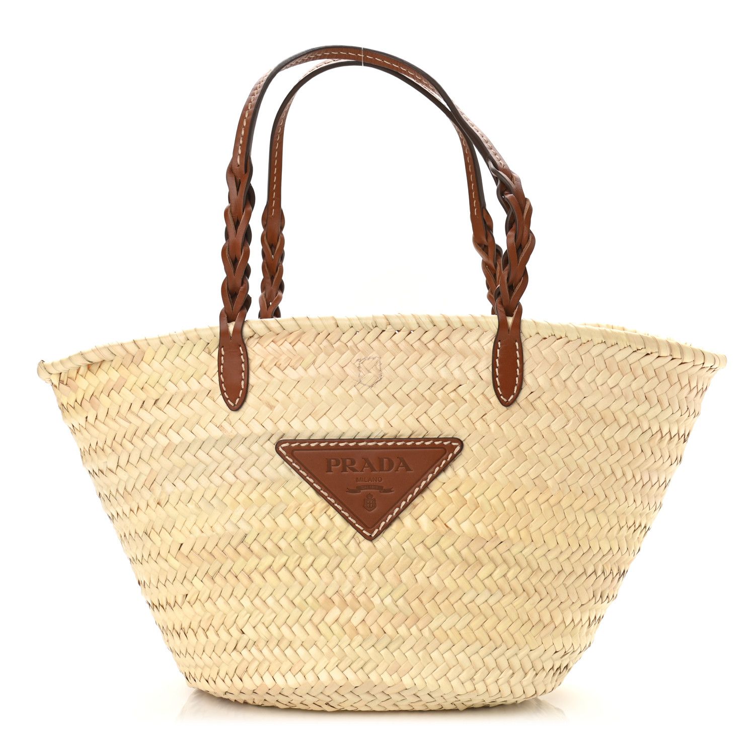 PRADA Raffia Woven Braided Basket Tote Beige | FASHIONPHILE | FASHIONPHILE (US)