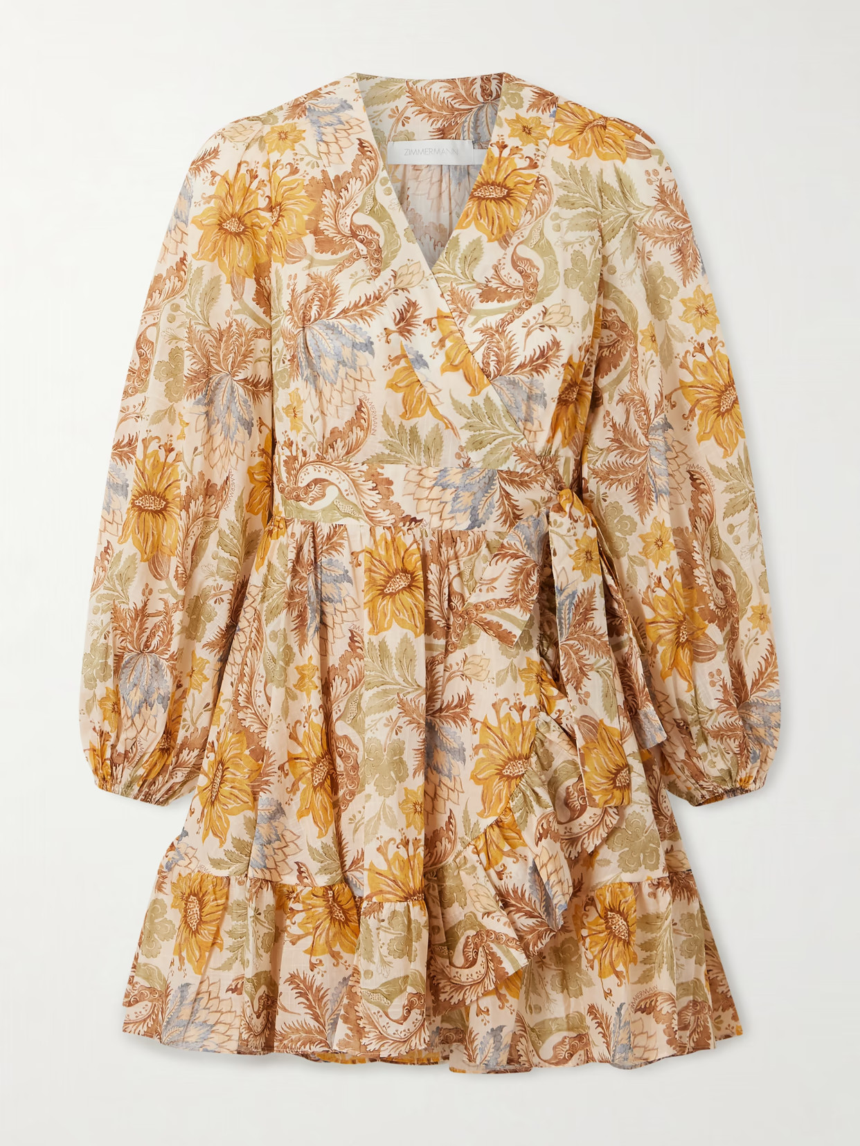Zimmermann - Daylight Ruffled Floral-print Cotton-voile Mini Wrap Dress - Yellow | NET-A-PORTER (US)