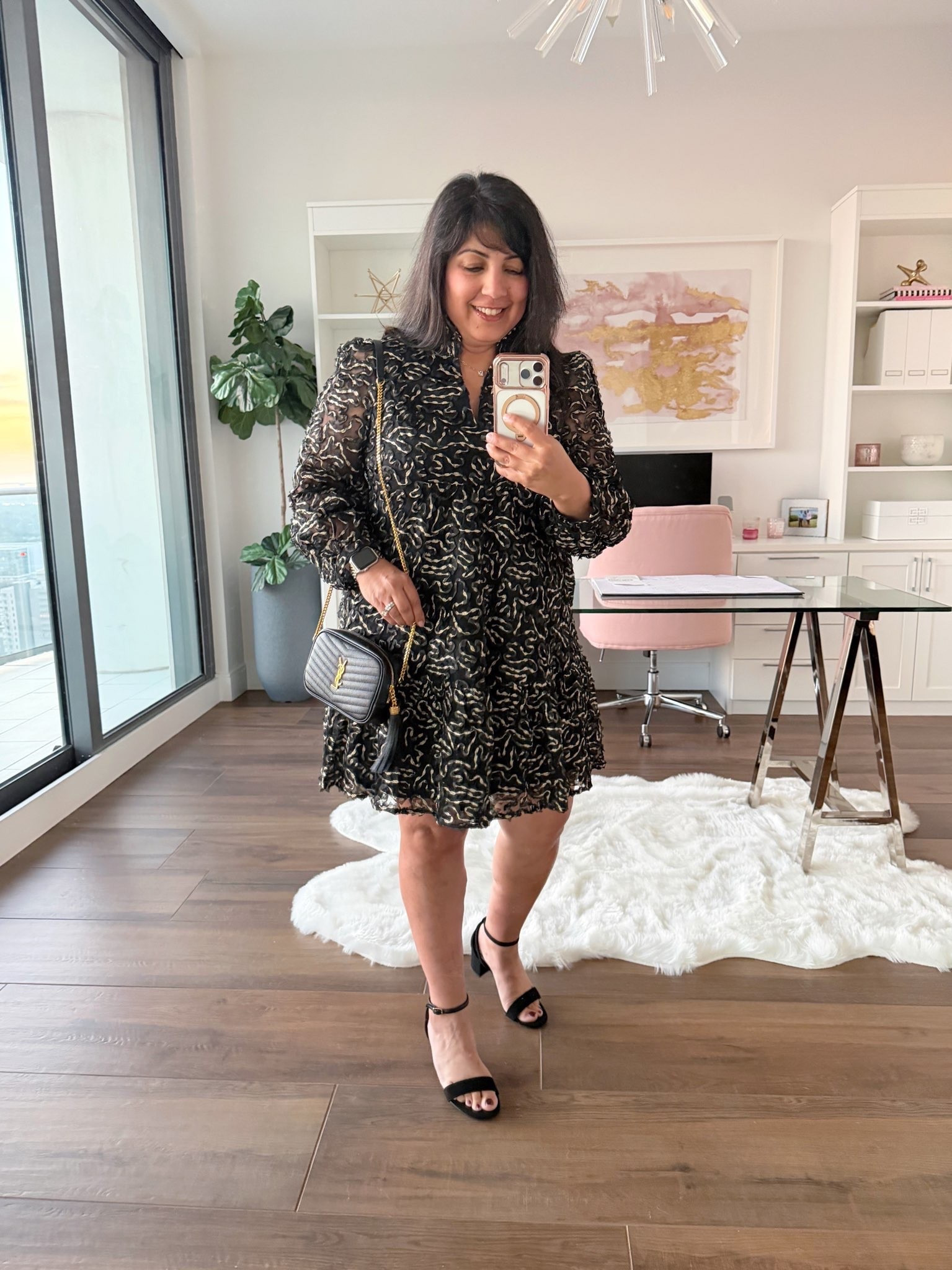 Winter wedding guest outfit, holiday party dress, New Year’s Eve outfit or date night outfit. Love this beautiful Tuckernuck long sleeve organza dress for any upcoming special occasion. Ruffle collar, sheer sleeves and beautiful gold metallic details. Such a nice lightweight, flowy and comfortable dress! Wearing it here in size large. Amazon black strappy heels true to size. YSL Mini Lou bag.

Men’s wedding guest suit outfit linked below too. 

#LTKWedding #LTKHoliday #LTKOver40