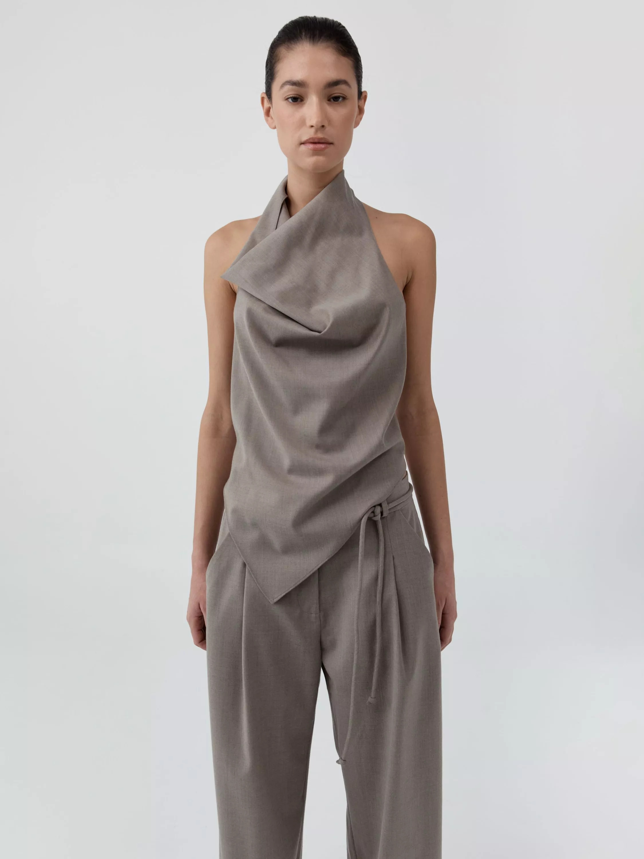 St. Agni Wool Blend Cowl Neck Sleeveless Blouse, Taupe | John Lewis (UK)