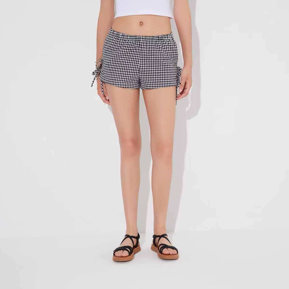Women's Side-Tie Boxer Shorts - Wild Fable™ Black Gingham Check XS | Target