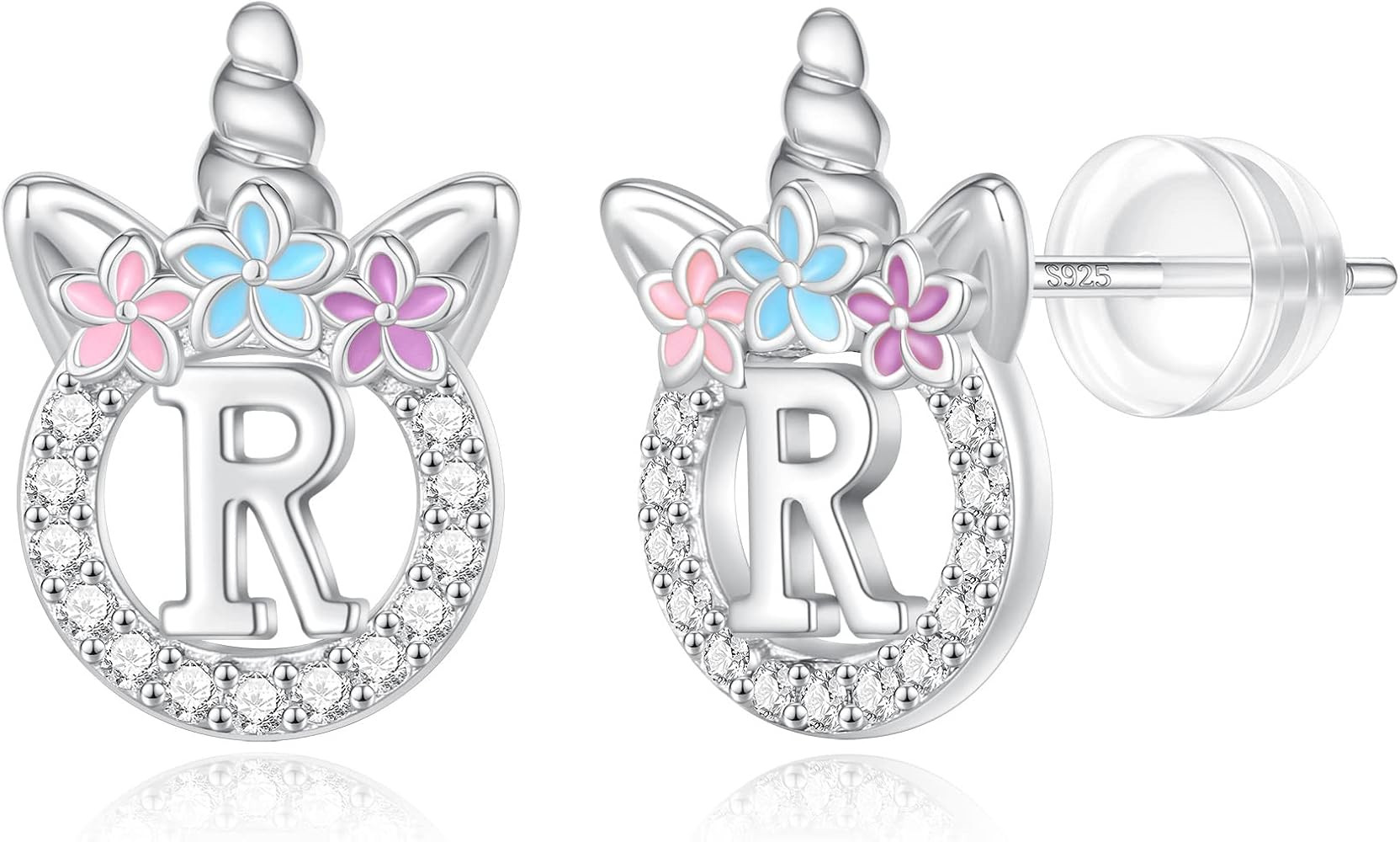 Unicorn Earrings Gifts for Girls - 925 Sterling Silver Stud Earrings Hypoallergenic Initial Unico... | Amazon (US)