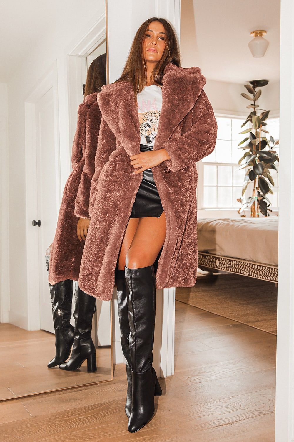 Stepping Out in Style Mauve Faux Fur Long Coat | Lulus (US)