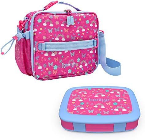 Bentgo Prints Insulated Lunch Bag Set With Kids Bento-Style Lunch Box (Rainbows and Butterflies) | Amazon (US)