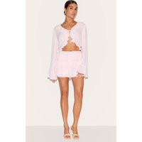 Petite Pink Cheesecloth Ruffle Mini Skort | PrettyLittleThing US