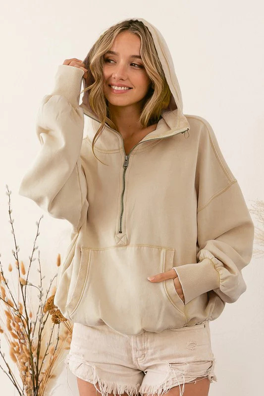 Stitched Detailed Elastic Hem Hoodie | TandyWear