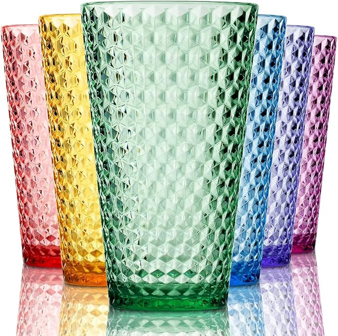 Bravario Laguna Plastic Drinking Glasses Dishwasher Safe, Set of 6, 18 oz Multicolor – BPA Free... | Amazon (US)