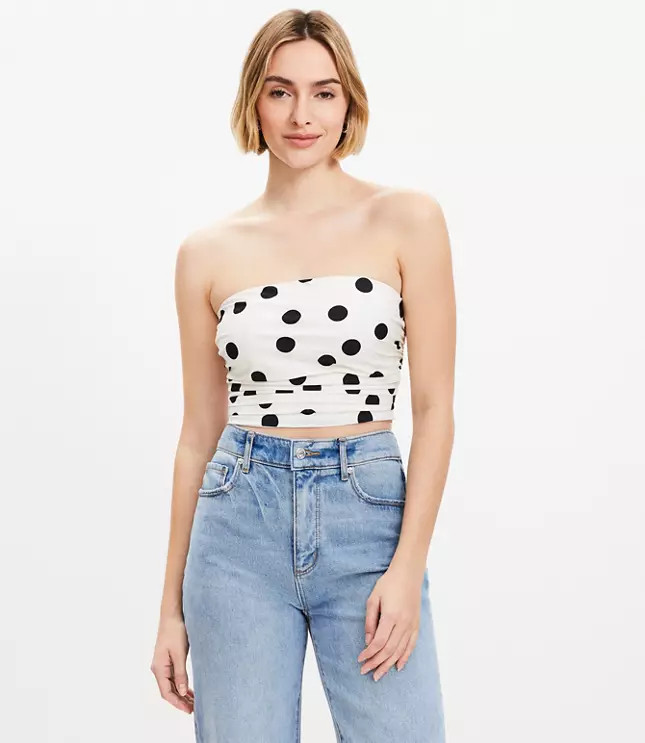 Dotted Ruched Strapless Top | LOFT