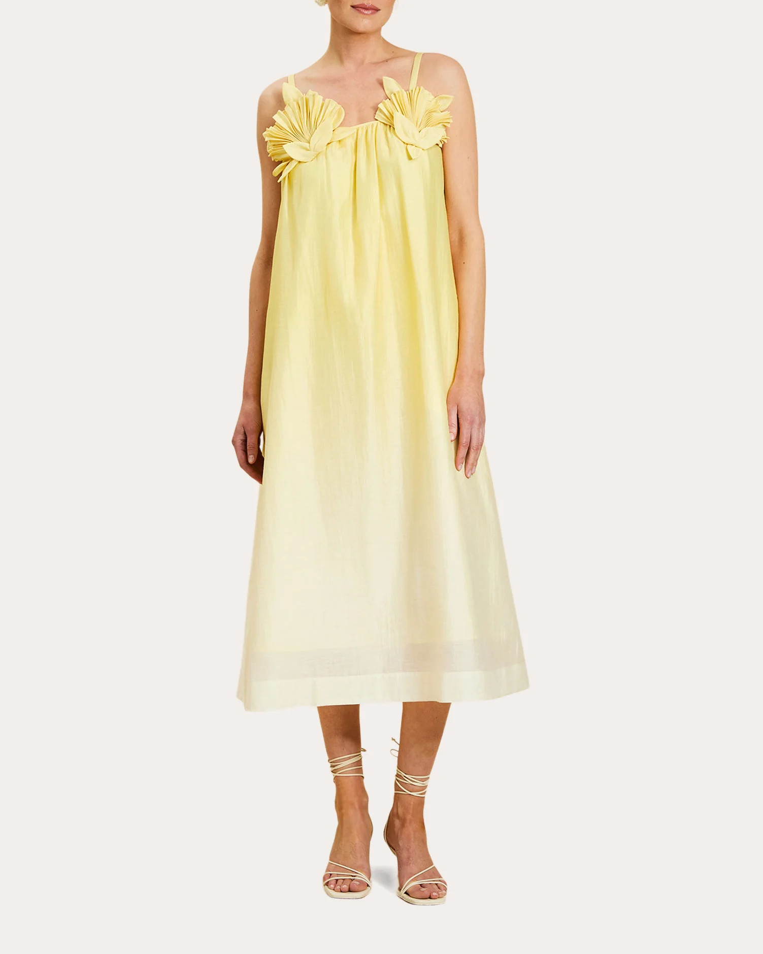 Solenn Ombré Organza Appliqué Midi Dress | Olivela