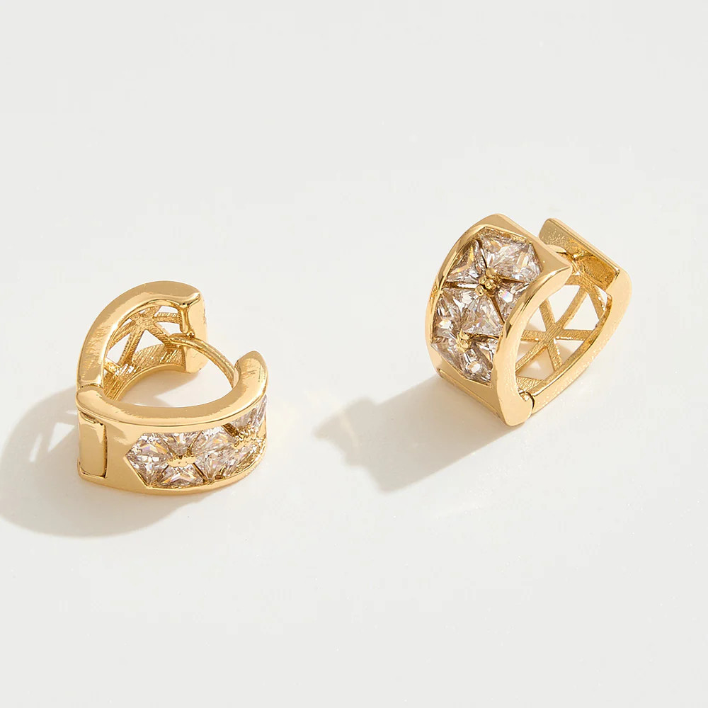 14K Gold Dipped Heart Shape CZ Stone Inlay Mini Huggie Hoop Earrings - Gold | Shop Simon