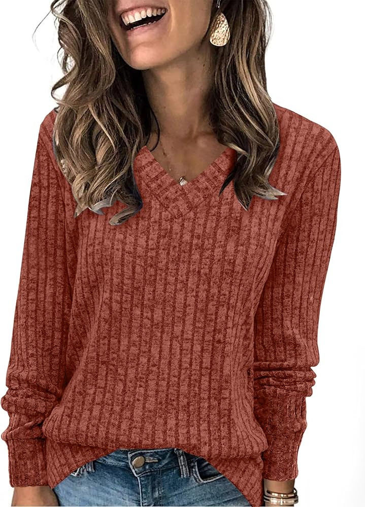 SAMPEEL V Neck Long Sleeve Shirts for Women Casual Fall Tops Lightweight Tunic Sweaters Fashion C... | Amazon (US)