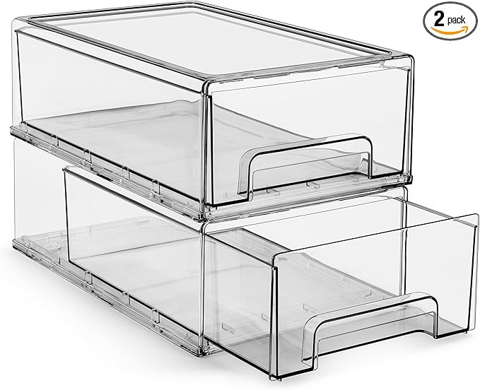Sorbus Medium Clear Storage Drawers (2 Pack) – Stackable Organizer Drawers for Fridge, Pantry, ... | Amazon (US)
