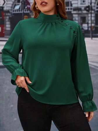 SHEIN Clasi Plus Mock Neck Flare Sleeve Blouse | SHEIN