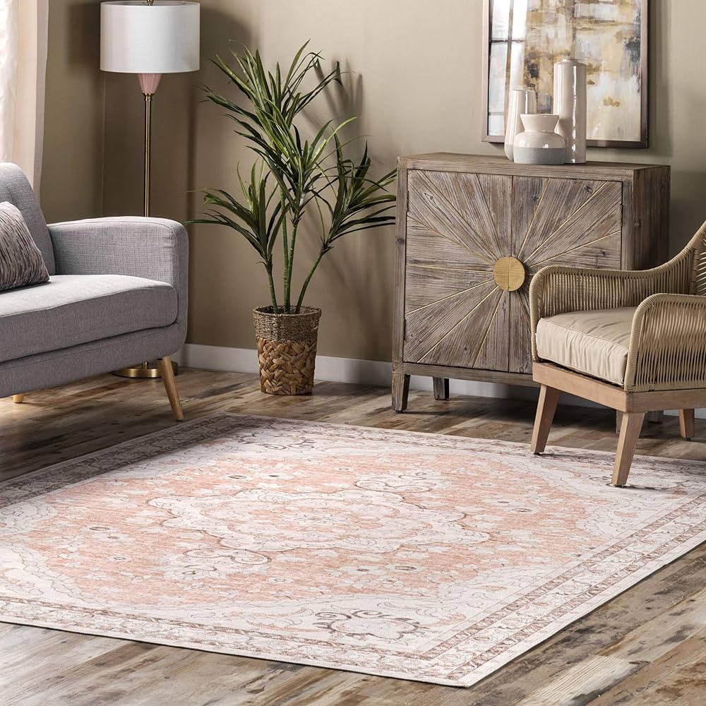 nuLOOM Tracie Machine Washable Floral Medallion Area Rug | Amazon (US)