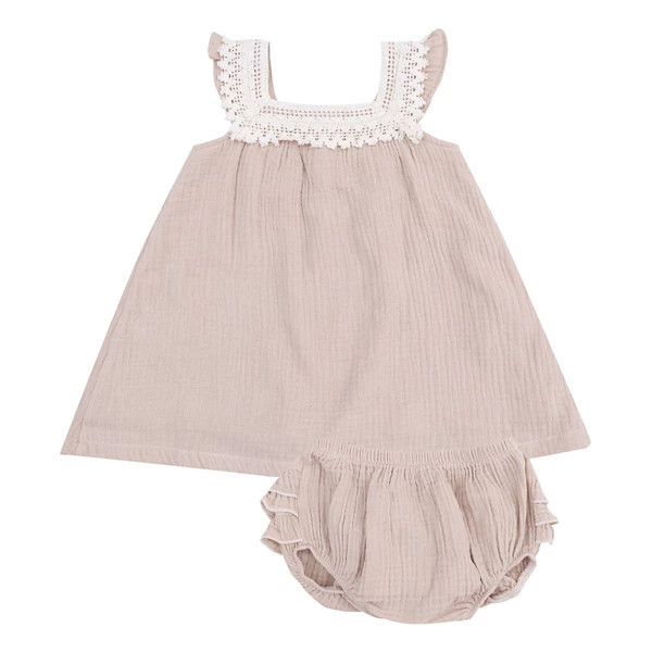 Girls' Angel Dear Muslin Oxford Babydoll Dress 2T Tan | Scheels