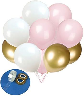 Latex Balloons 100 pcs 10 inch ：White/Tender Pink/Metal Gold Latex Balloons, Birthday, Wedding,... | Amazon (US)