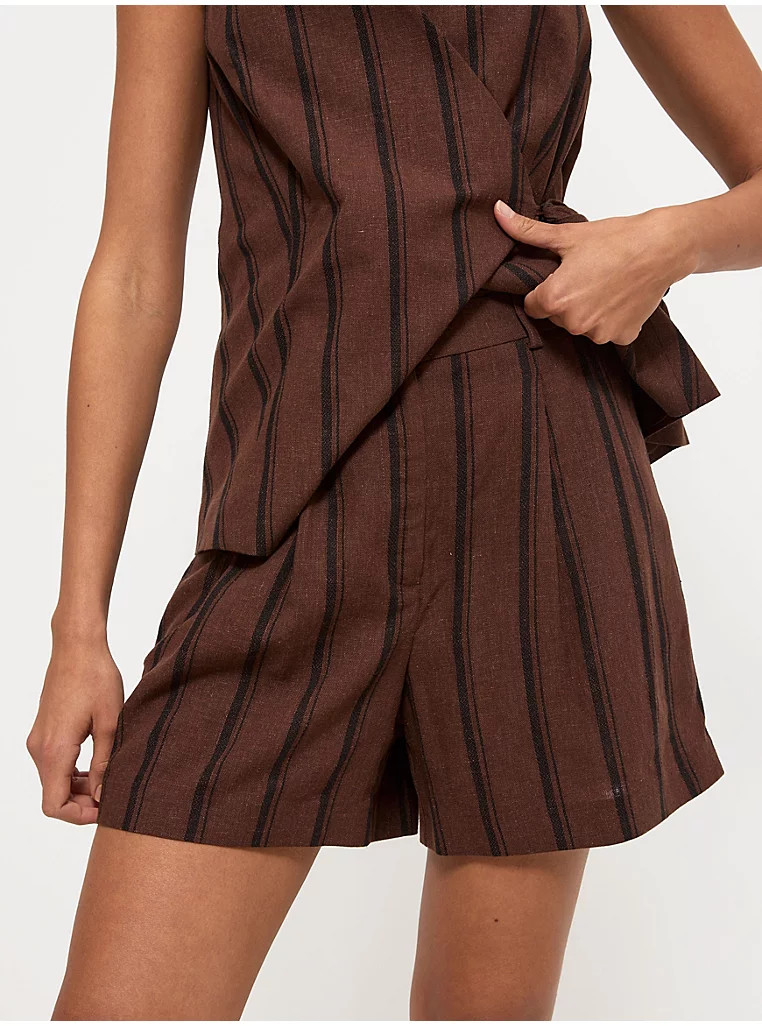 Brown Striped Co-ord Shorts with Linen | George