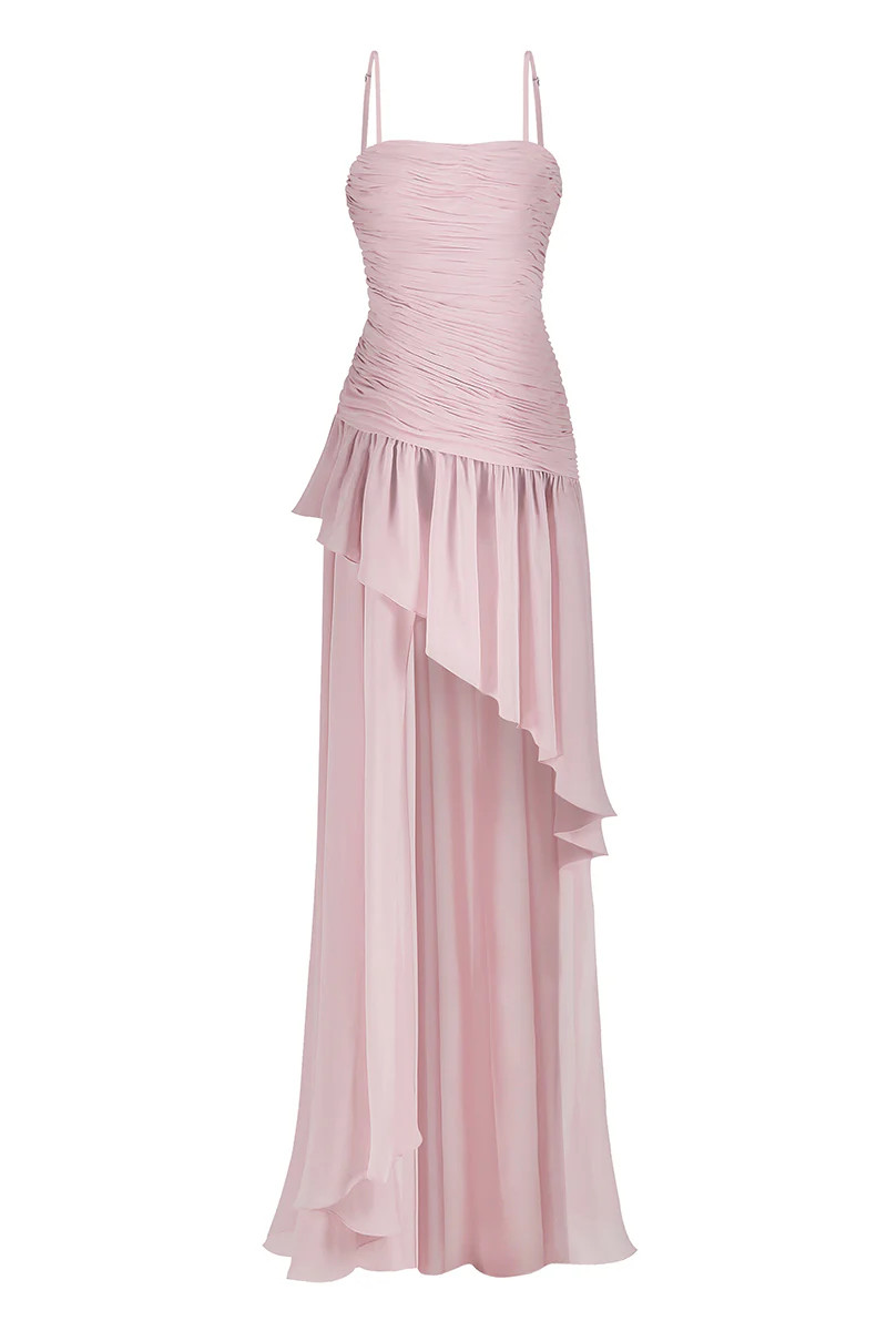 ASYMMETRIC DRAPED CHIFFON MINI DRESS IN DUSTY PINK | Stolen Stores | CULT MIA | CULT MIA UK LTD