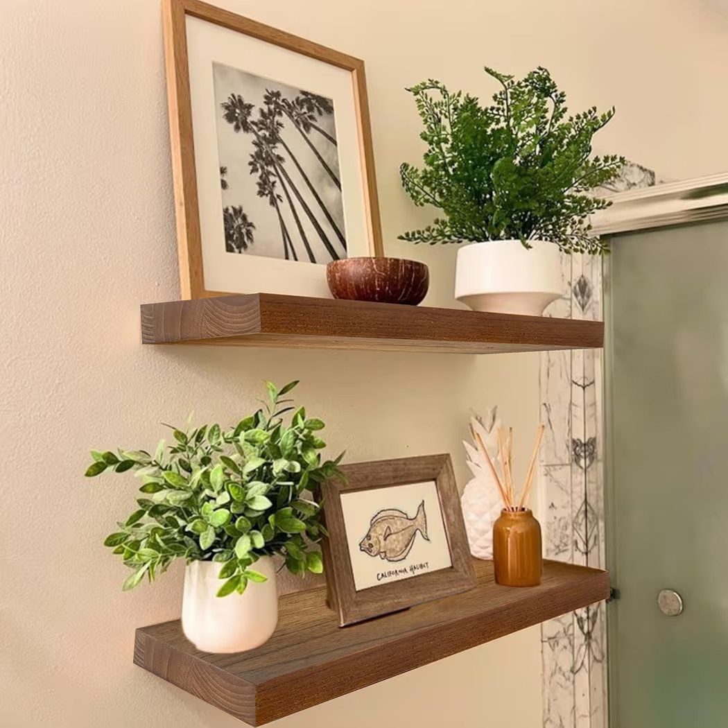 IAE Walnut Floating Wall Shelves 16 inch, Bathroom Shelves Wall Mounted,Invisible Shelf Floating ... | Amazon (US)