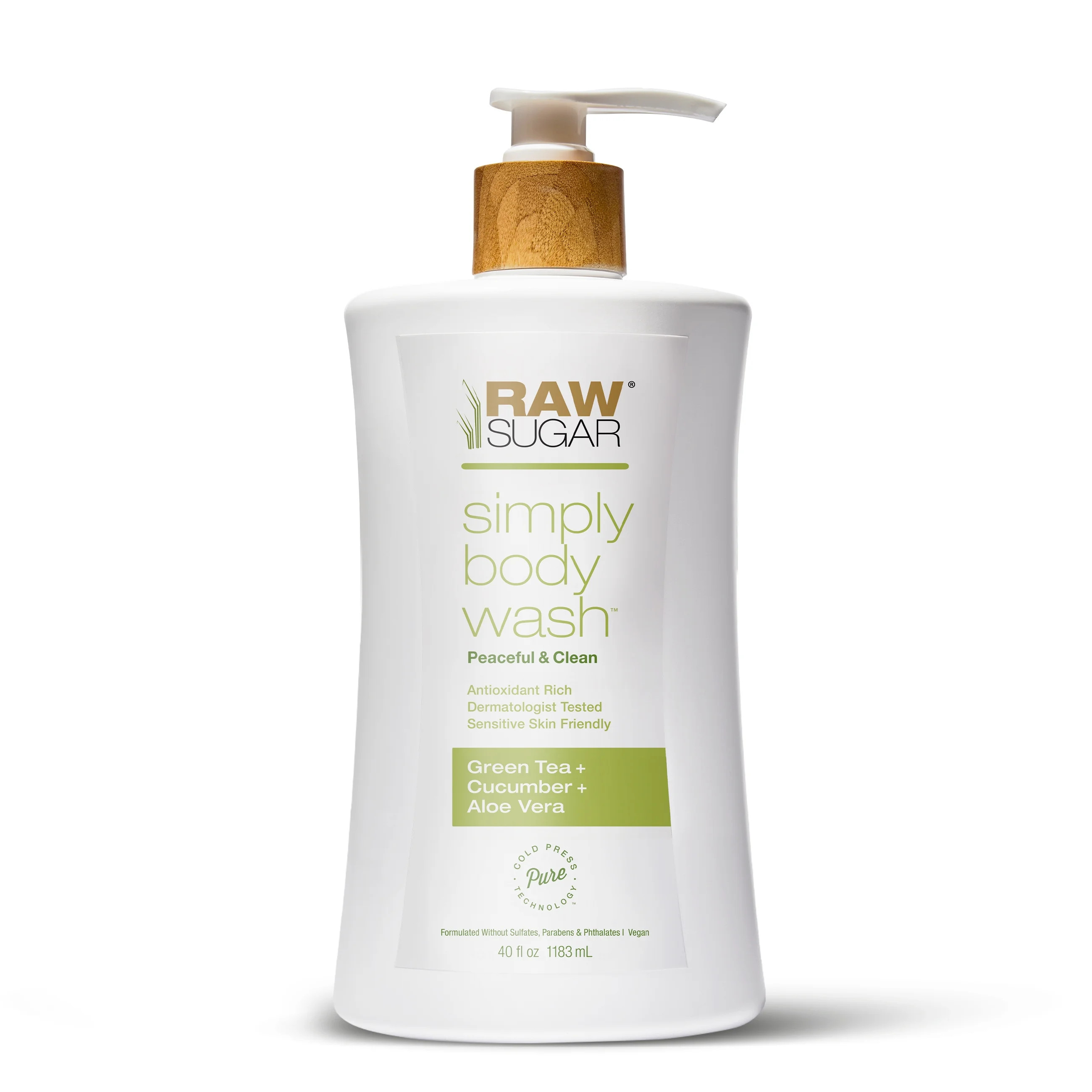 Raw Sugar Simply Body Wash for Sensitive Skin, Green Tea + Cucumber + Aloe Vera, 40 fl oz | Walmart (US)