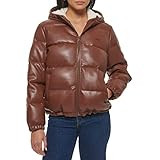 Levi's Women's Vegan Leather Quilted Hooded Puffer, Camel, X-Large at Amazon Women's Coats Shop | Amazon (US)