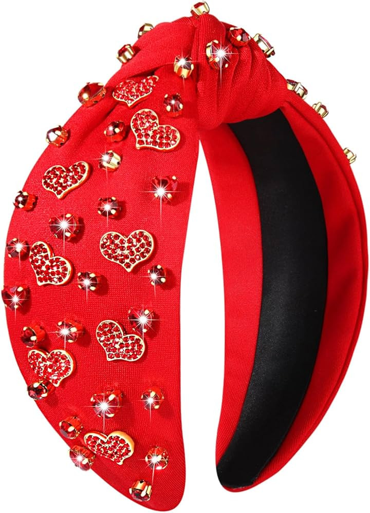 NVENF Valentine’s Day Headband for Women Love Heart Headband Jeweled Crystal Rhinestone Knotted... | Amazon (US)