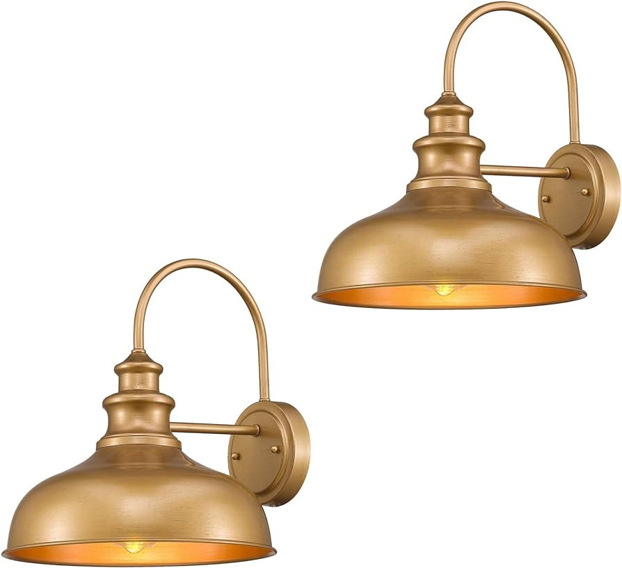 zeyu 2 Pack Industrial Gooseneck Wall Light, 11 inches Barn Light Fixture, Gold Finish, 02A390-2 ... | Amazon (US)