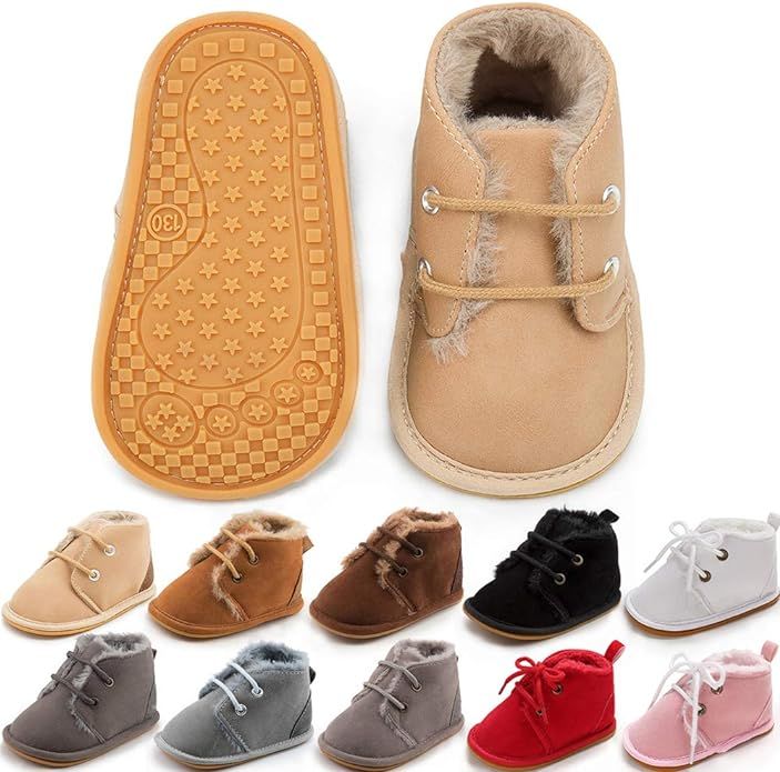 Meckior Baby Booties Newborn Infant Unisex Baby Girls Boys Velvet Rubber Anit-Slip Sole Shoes Tod... | Amazon (US)